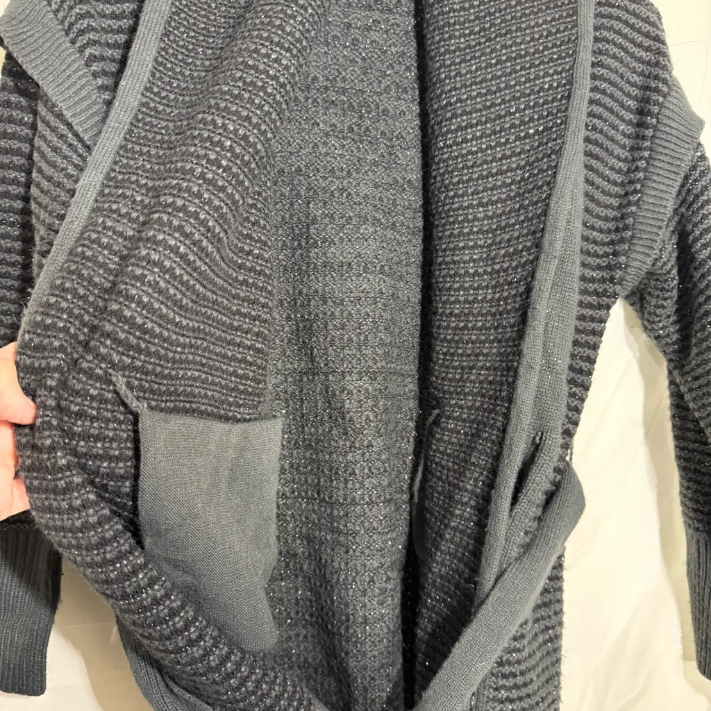 Simply Vera Vera Wang Black Textured Cardigan Black w/ Silver Shimmer, Pockets - Image 4