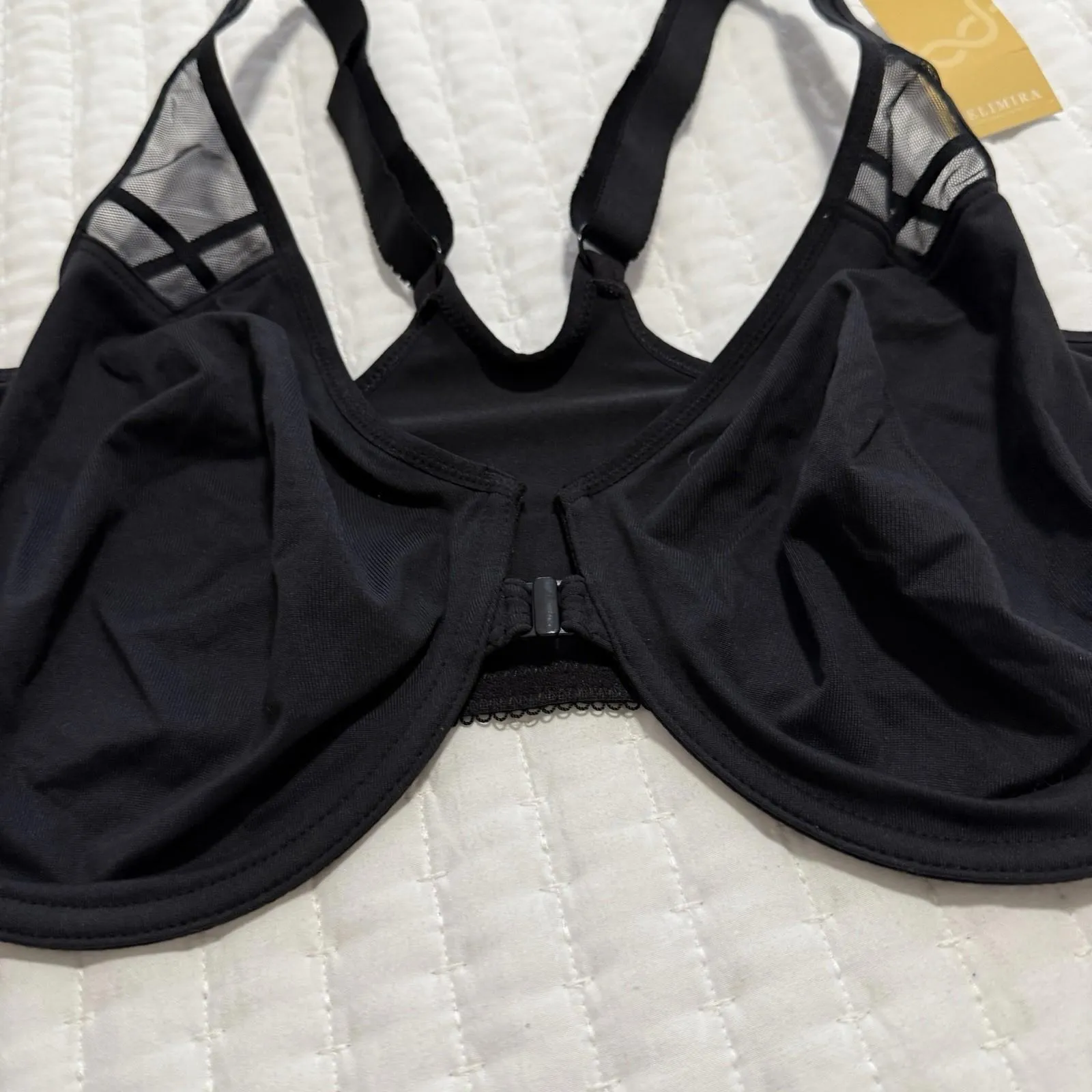 Delimira Front Close Unlined Bra 38E Underwire W6O1 Black Racerback NWT Size undefined - Image 15