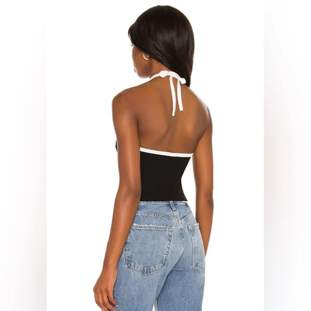 Superdown Revolve Sirena Contrast Halter Top in black and white- Size Medium - Image 3