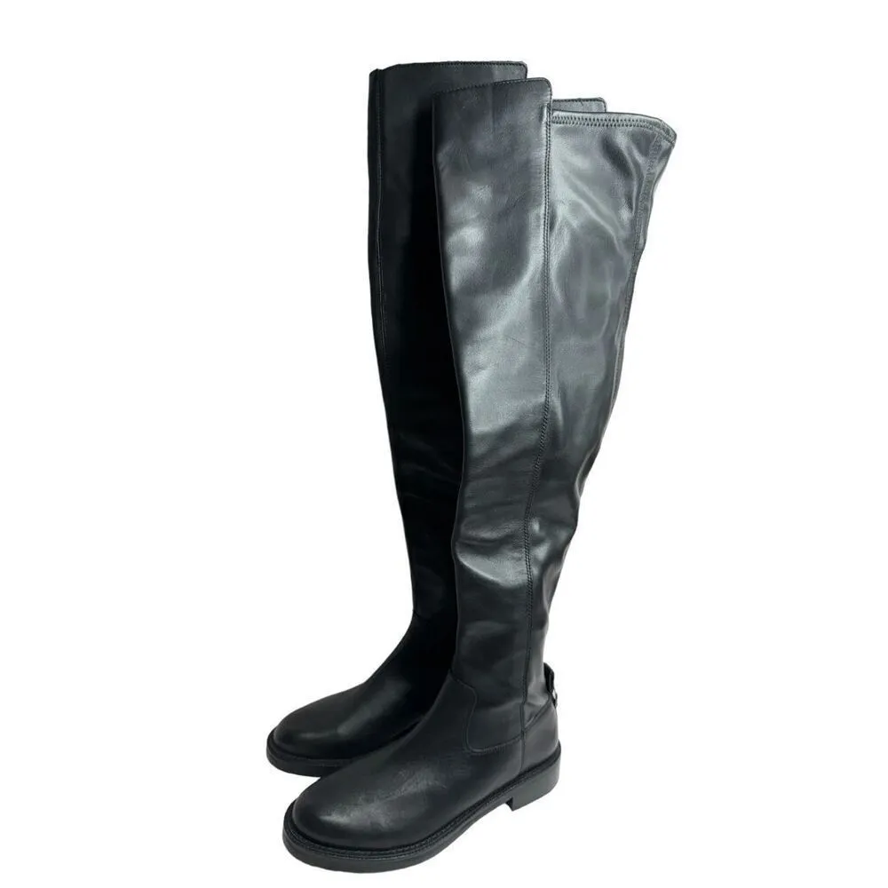 Sam Edelman Over The Knee Boots Size 7.5 Black Leather Narisa‎ Zip Up Block Heel - Image 3