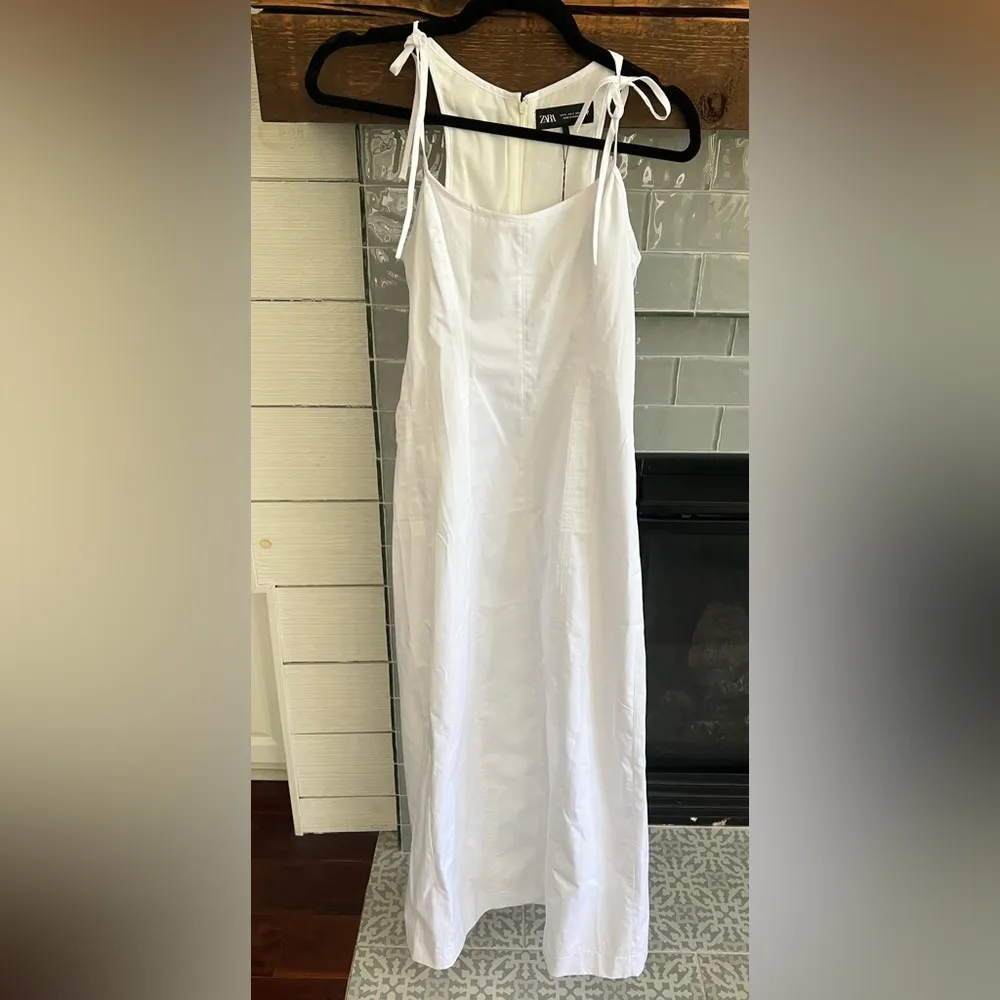New Zara White Cotton Bow Gabardine Midi Dress Size Small NWT - Image 6