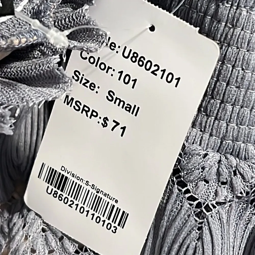 Suzanne Betro small ruffle off the shoulder lace crochet smocked top lightweight - Image 10