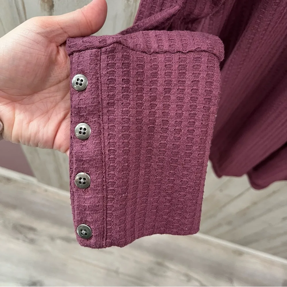 Chaser Maroon Waffle Knit Thermal Long Sleeve Button Top - Image 2