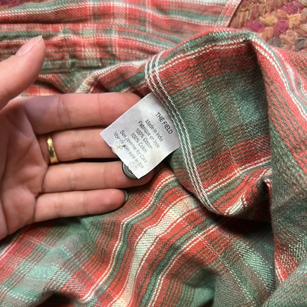 THE FIELD GREEN & PINK PLAID BUTTON UP FLANNEL Elbow Patches Size 4 - Image 4