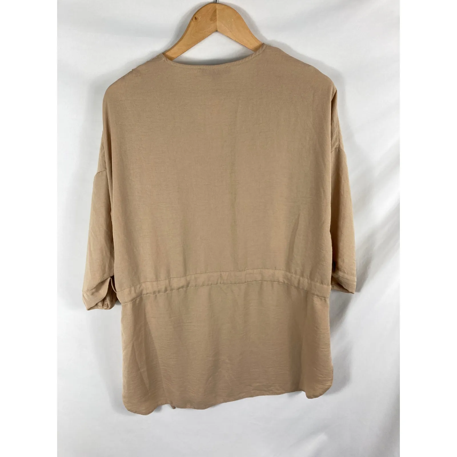 Primark V Neck Tie Waist Light Brown Flowy Top Size 12 - Image 4
