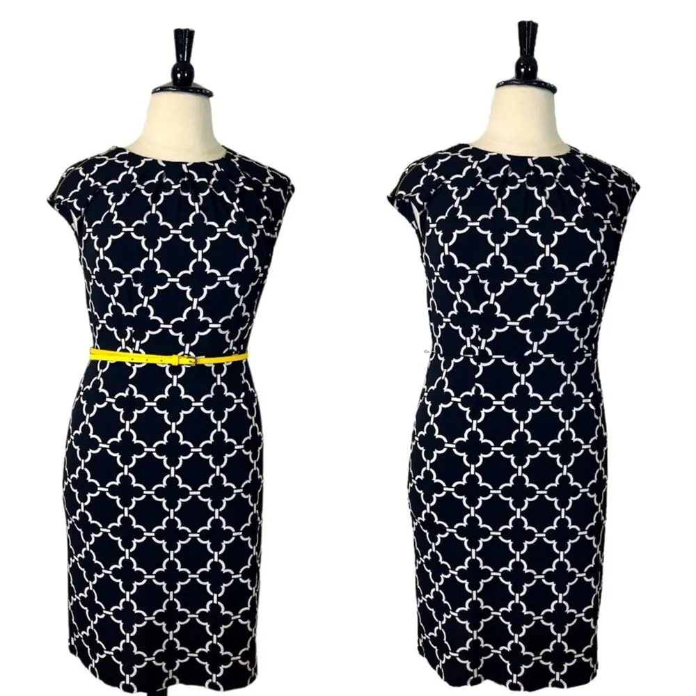 Charter Club Sheath Dress Round Pleat Neck Cap Sleeves Black White Women’s 14 - Image 12