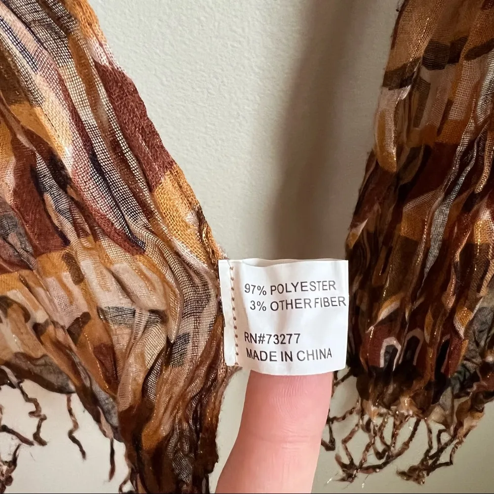 Brown Scarf Geometric Patterned Shimmer With Tassels - Image 4