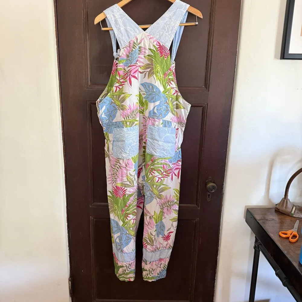 FAITH by Celia Forrester 90s Vintage Pastel Floral Beaded Ankle Length Overalls Size L - Image 2
