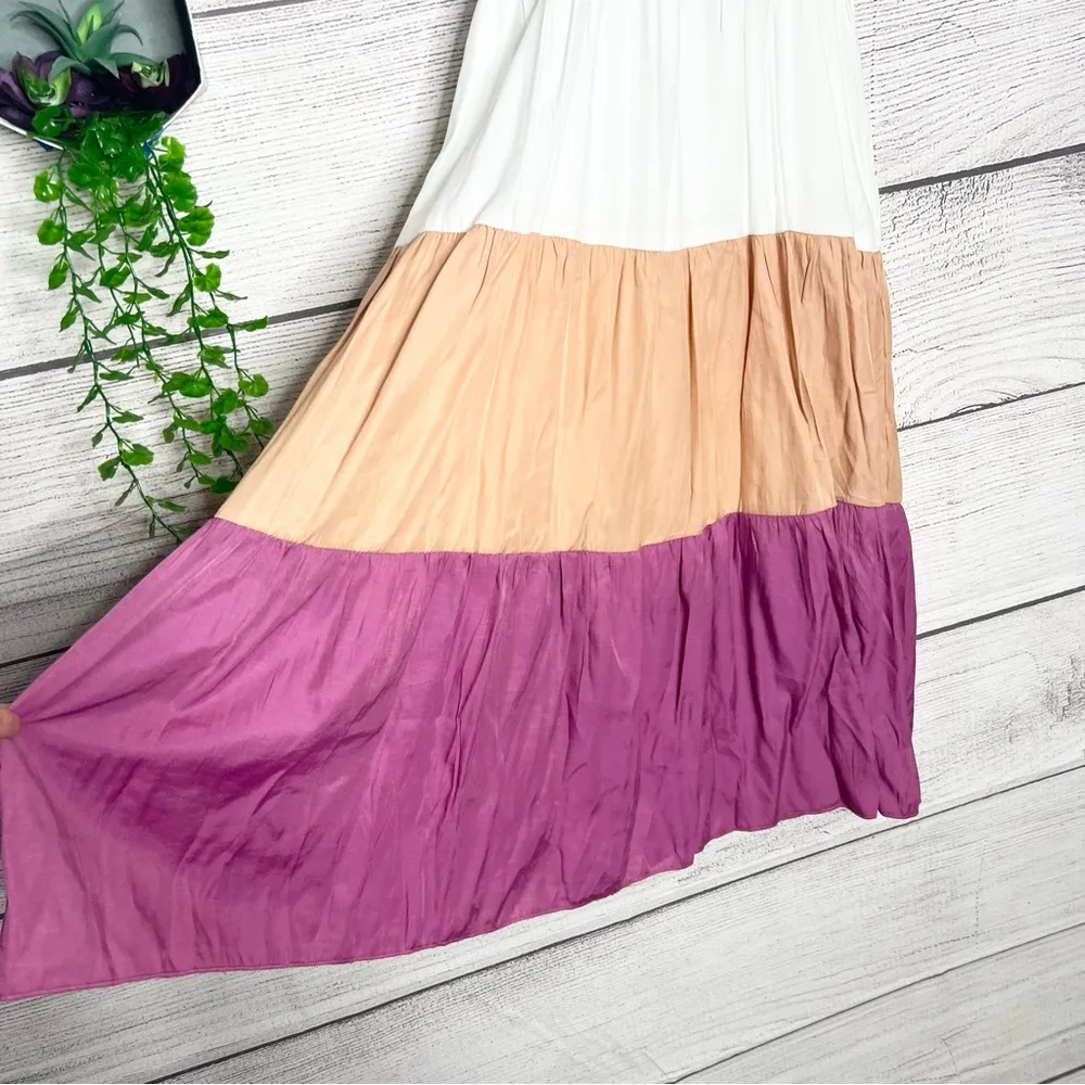 Pink Peach & White Colorblock Tiered Dress Size Small - Image 4