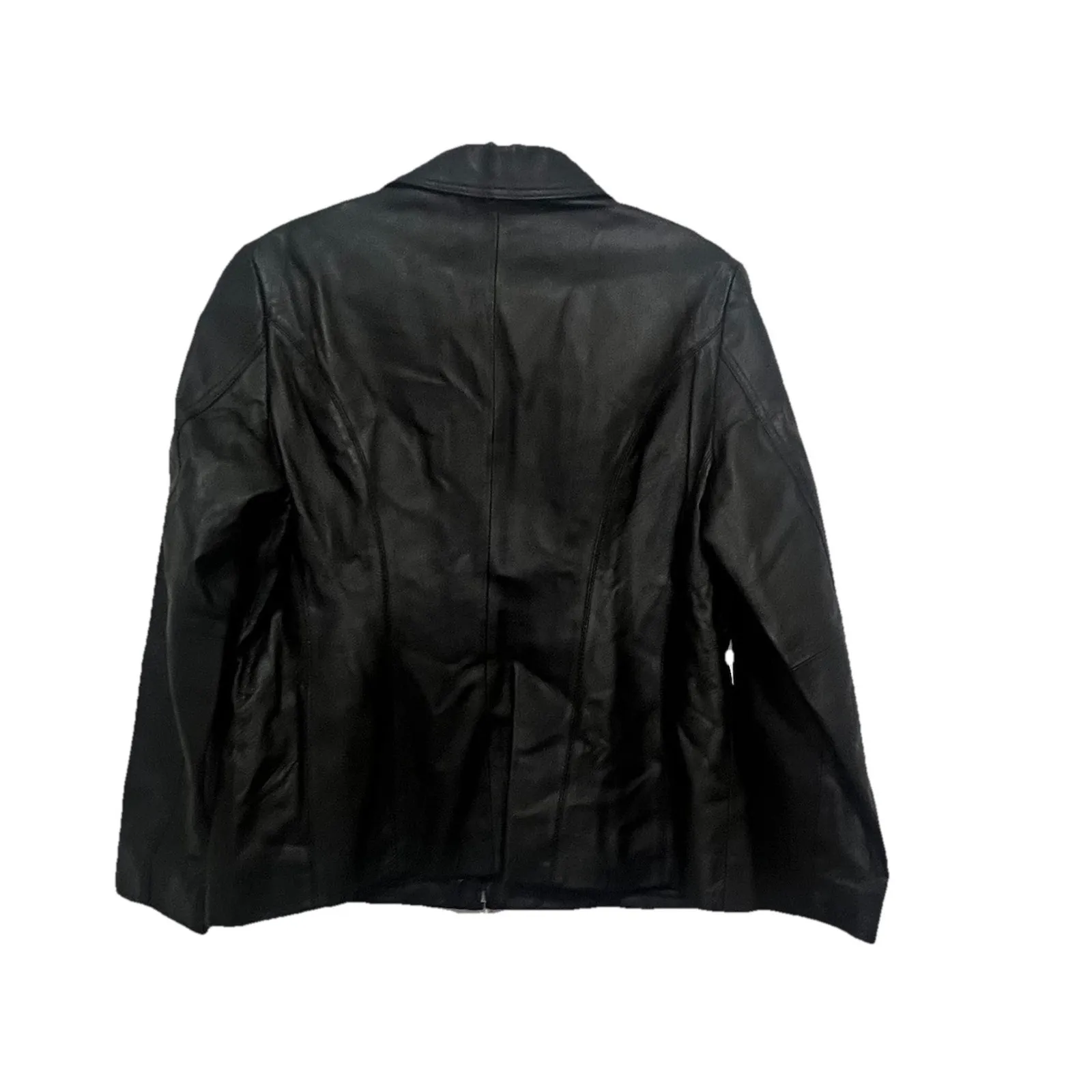 Worthington Woman’s Black Genuine Zip Leather Jacket Size Large Polyester Lined - Image 2