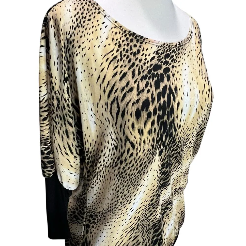 Vintage Donutz Inc Tunic Dress Womens 4 Tan Black Animal Print Bodycon Mob Wife - Image 2