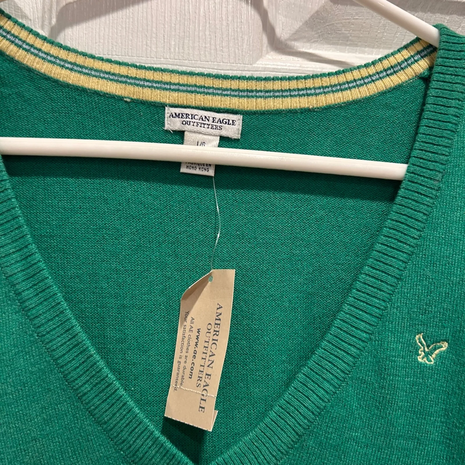 VTG NWT Y2K American Eagle Outfitters Women Green Sweater Vest L Logo Angora - Image 3