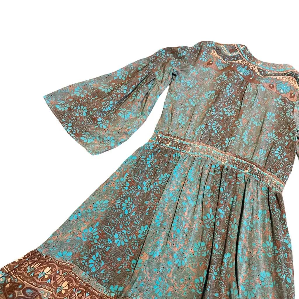 SweetSalt Long Length Bohemian Boho Maxi Dress Fall Colors Bell Sleeves Size 4 Blue - Image 11
