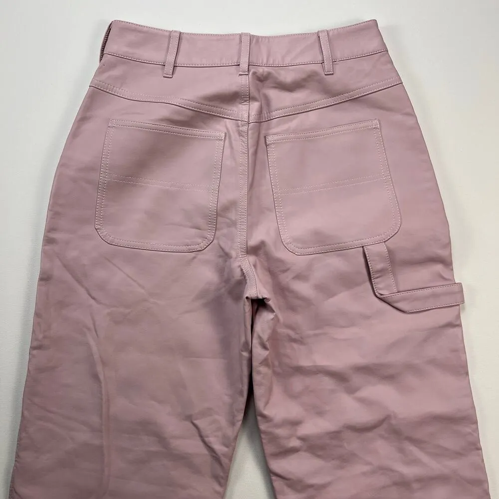 ASOS Pink Vegan Faux Leather High Rise Cargo Cropped Pants 25” Inseam Size 4 - Image 8