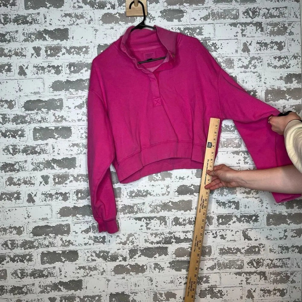 American Eagle | women hot pink cropped long sleeve Henley pullover - Image 4