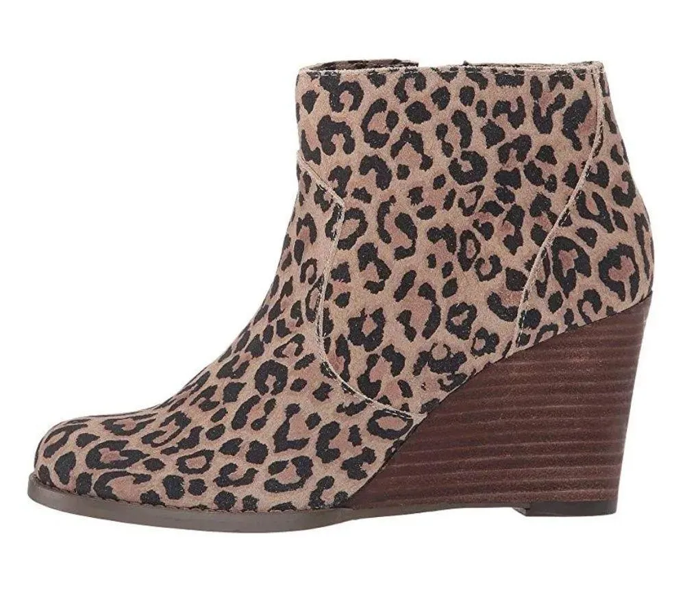 Sole Society Patsy Leopard Print Leather Side Zip Wedge Ankle Booties size 8 - Image 2