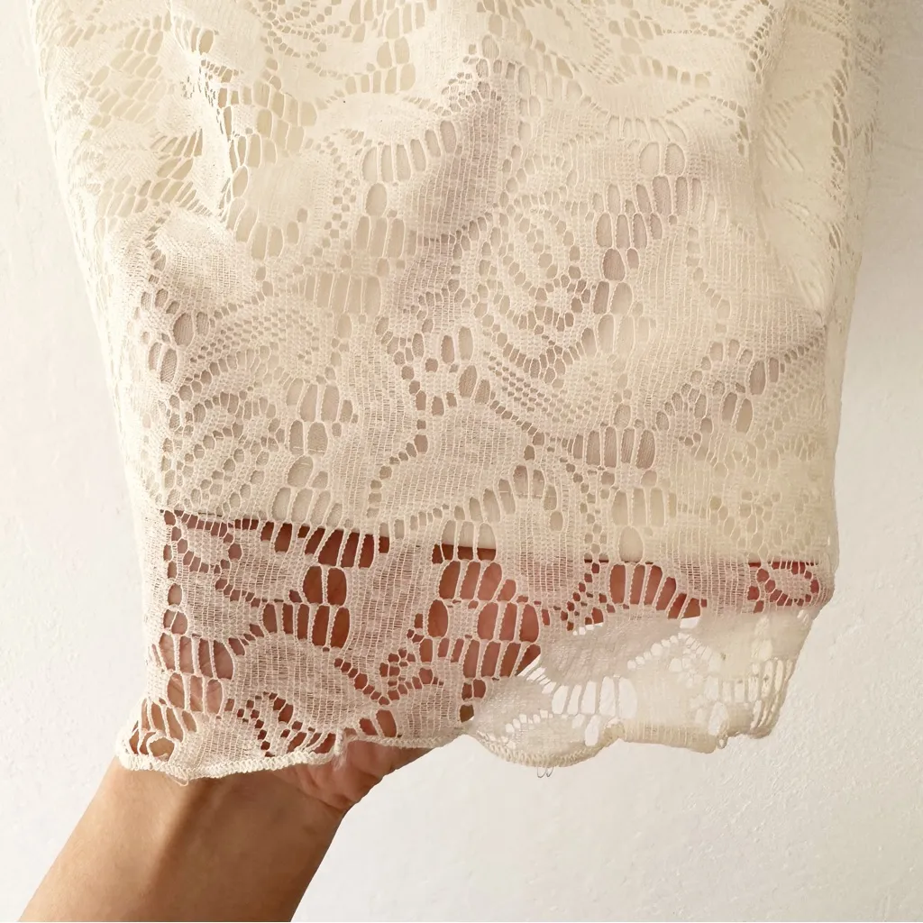 American Eagle Outfitters Cream Lace Bustier Boho Smocked Swiss Dot Dress | M - Image 6