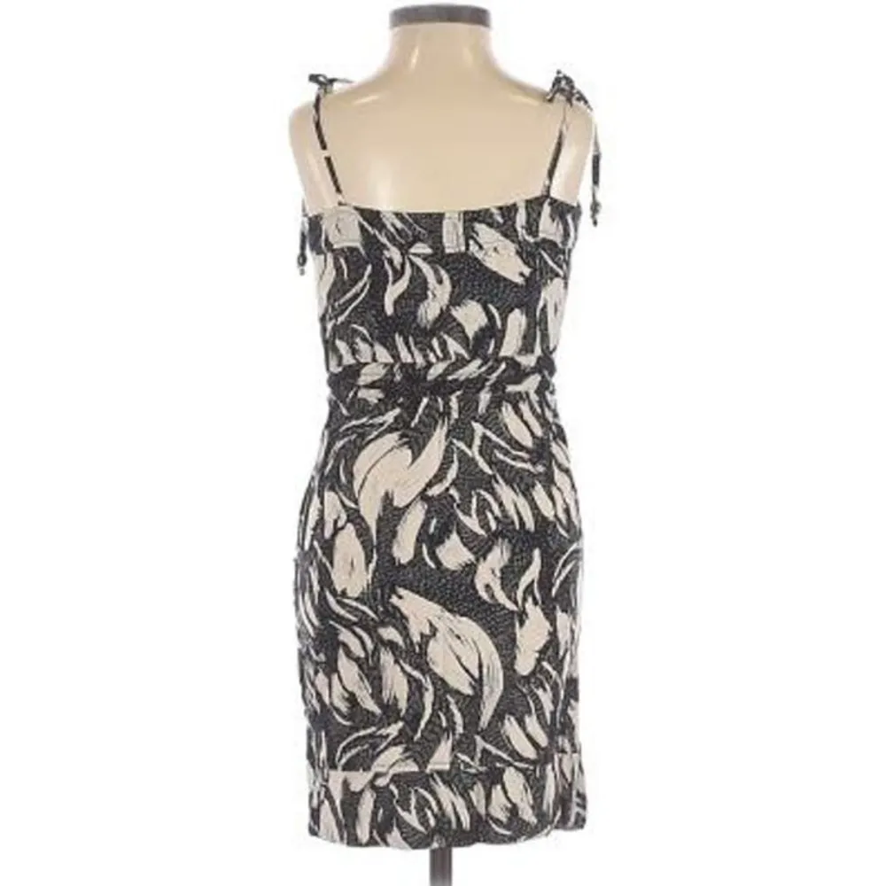 French Connection Printed Strapless Square Neck Dress Black Cream 2 - Image 2
