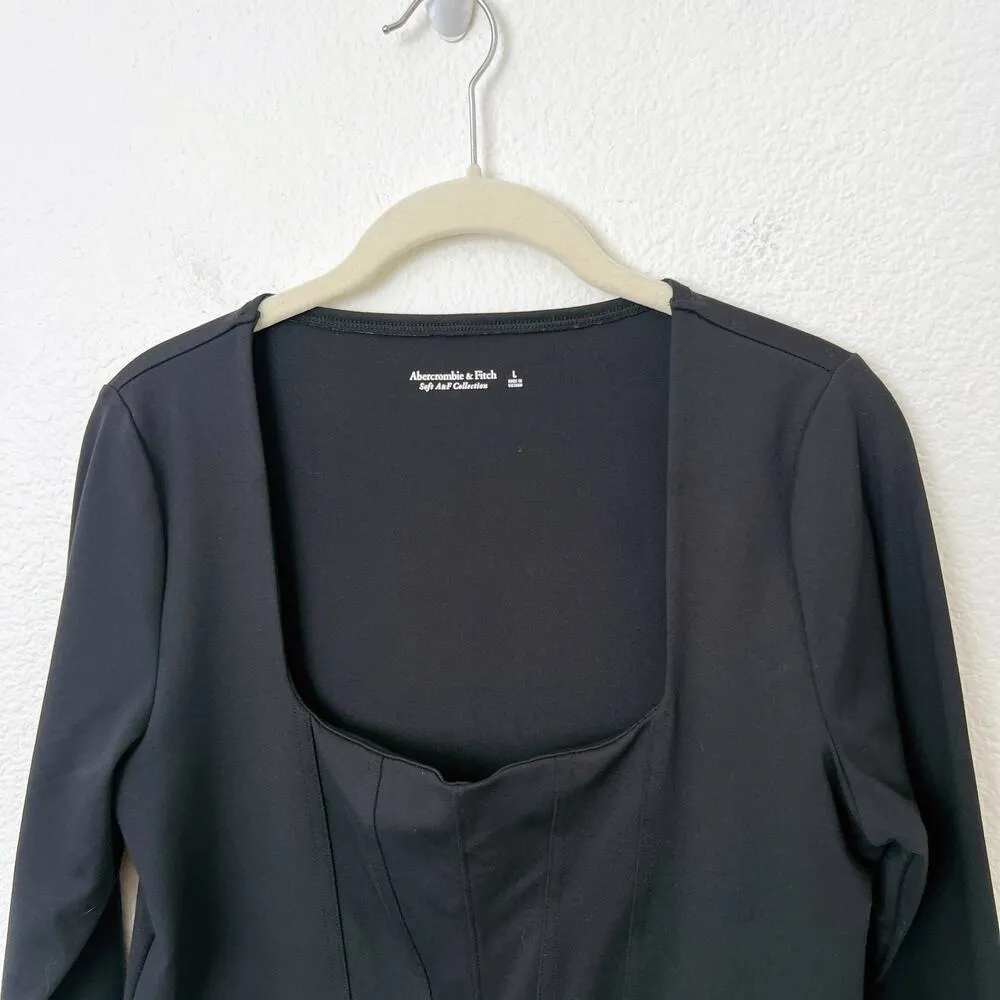 [Abercrombie & Fitch] Black Seamed Corset Long Sleeve Square Neck Top Sz Large L - Image 7