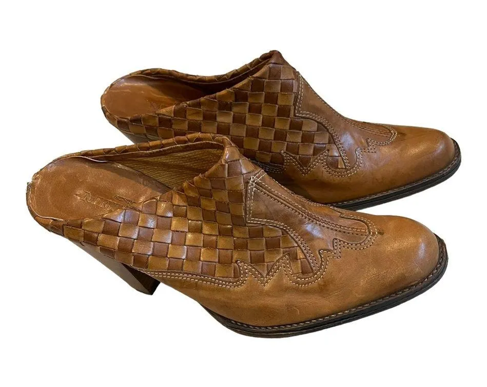 Sesto Meucci Leather Braided Heeled Western Mules - Image 8