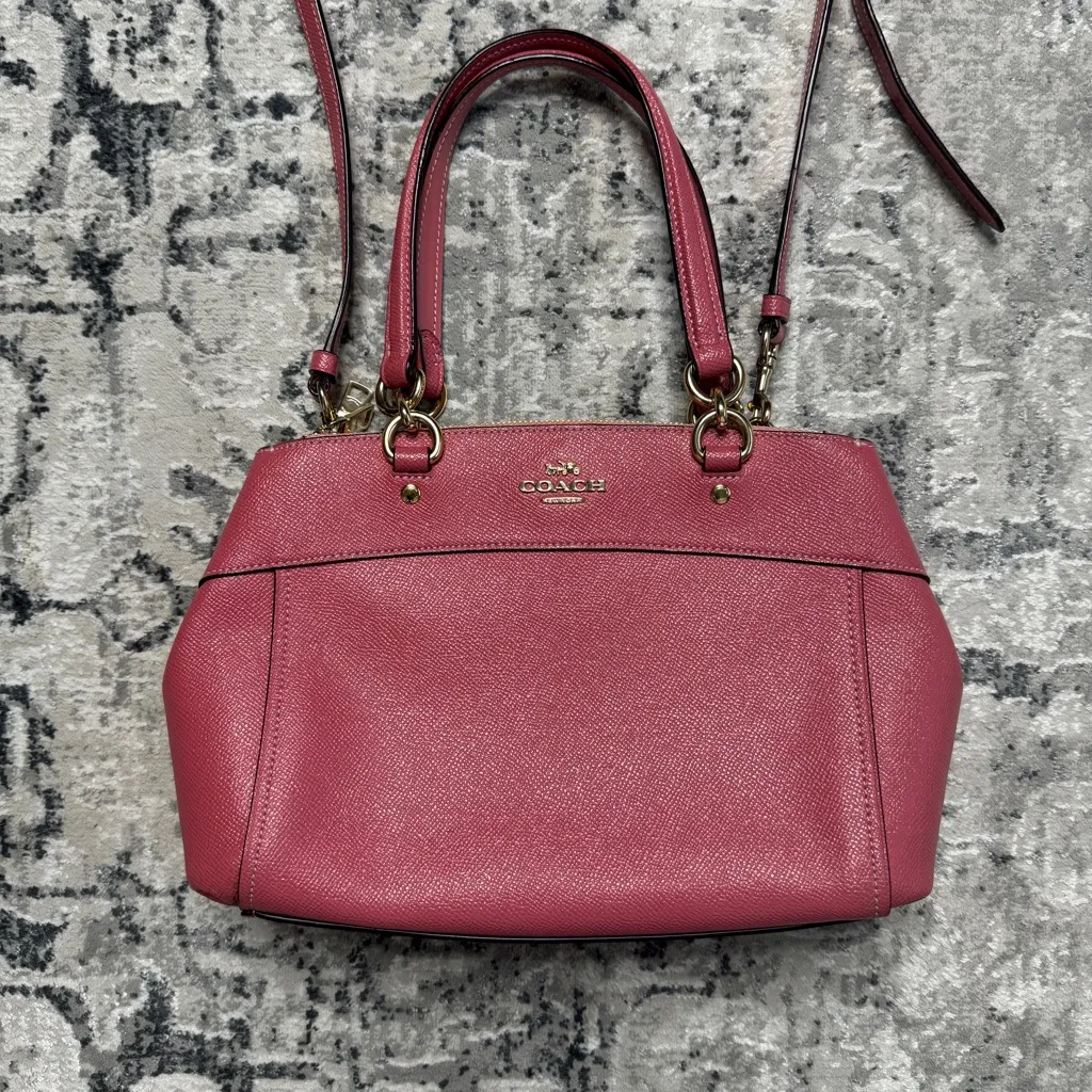 Coach Mini Brooke Carryall Satchel Pink Glitter Crossgrain Leather Gold - Image 3