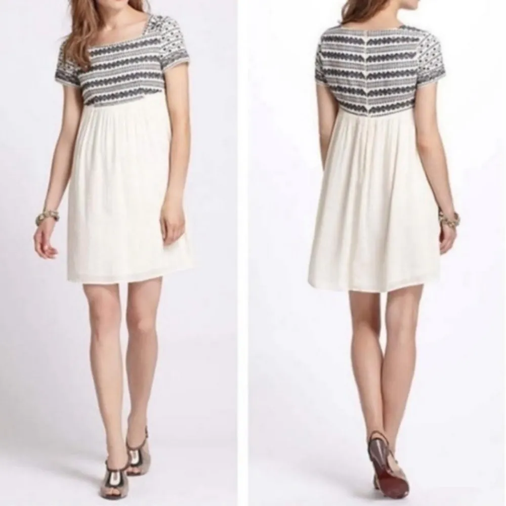 HD in Paris Anthropologie‎ Cream Embroidered Sleeveless Dress Sz Small - Image 3