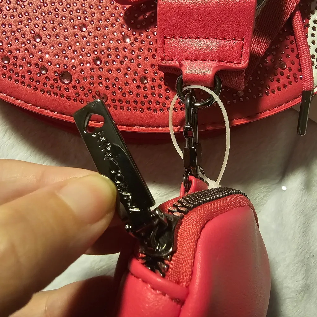 Betsy Johnson XOFumble Bright Pink Sequin Football Shaped Crossbody  Purse - Image 5