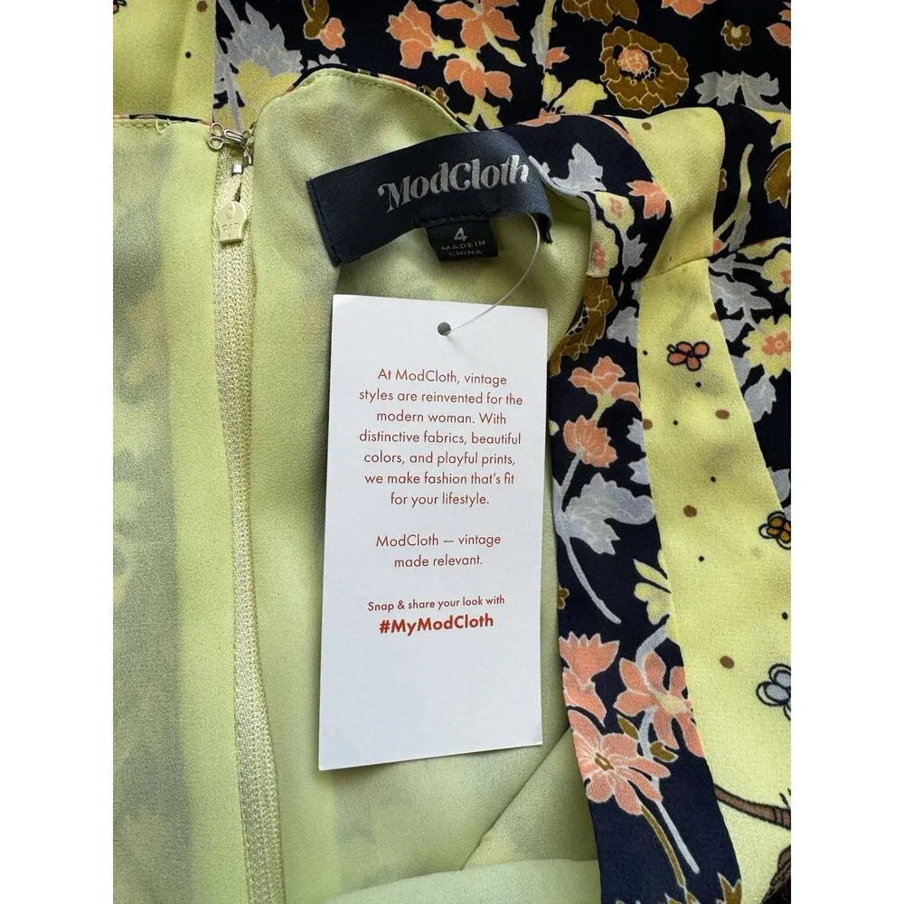 NWT ModCloth Unique Persona Midi Dress Yellow Floral Fairy Cottage Boho Size 4 - Image 8