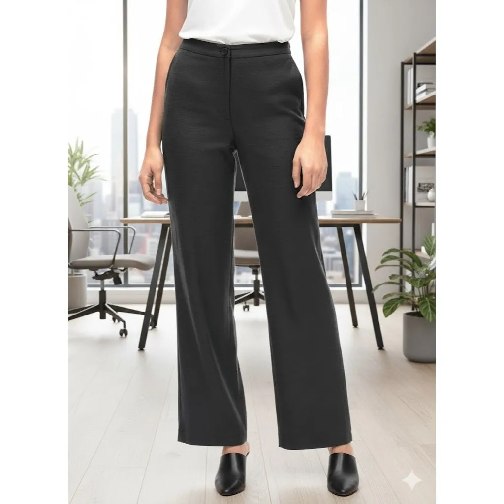 NWT Eileen Fisher Wide Leg Trouser in Black Tencel Linen Slub Blend Pants L - Image 2