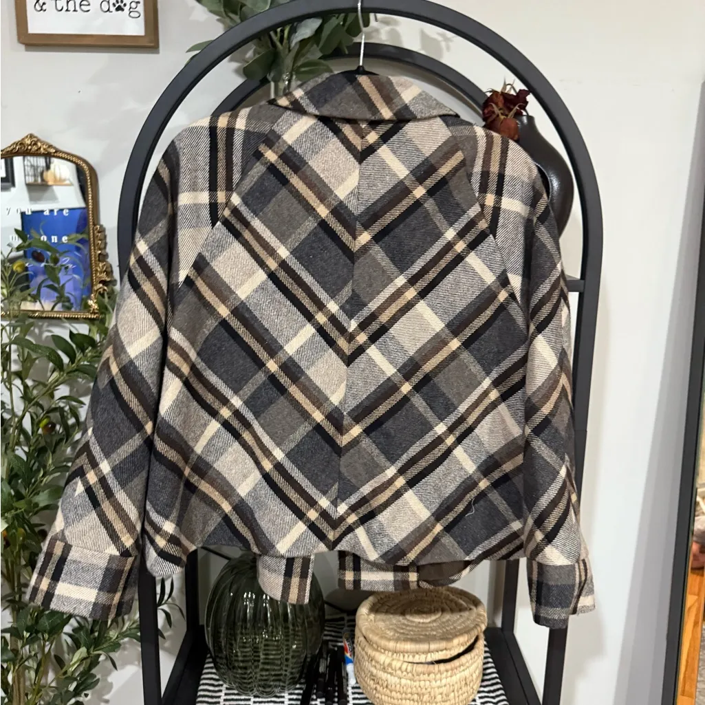 Apostrophe  Checkered Pea Coat - wool blend size large - Image 8