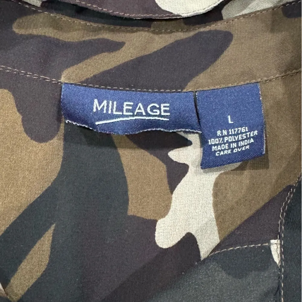 Mileage Lightweight Camo Button Down Tie Top Blouse Women’s Large - Image 3