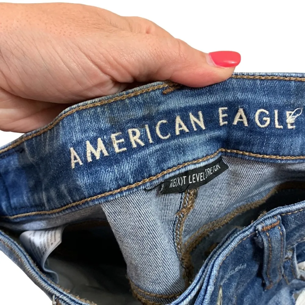 American Eagle Next Level Stretch Hi-Rise Shortie Distressed Jean Shorts - Image 2