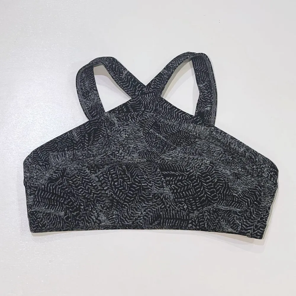 Beyond Yoga S Sports Bra High Cut Criss Cross Graphic Soft Space Dye Black Gray - Image 2