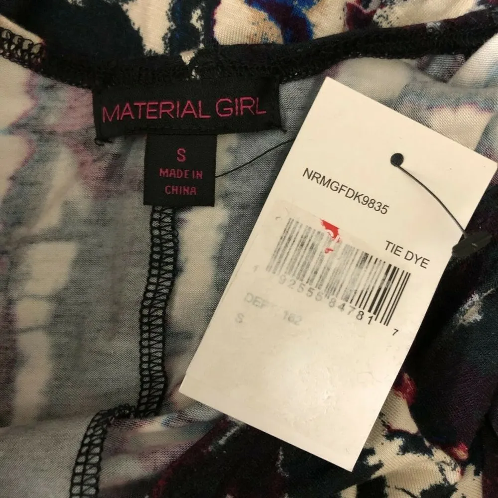 Material Girl Dress Bodycon V Neck Short Sleeve Tie Dye Stretch Black Size S - Image 3