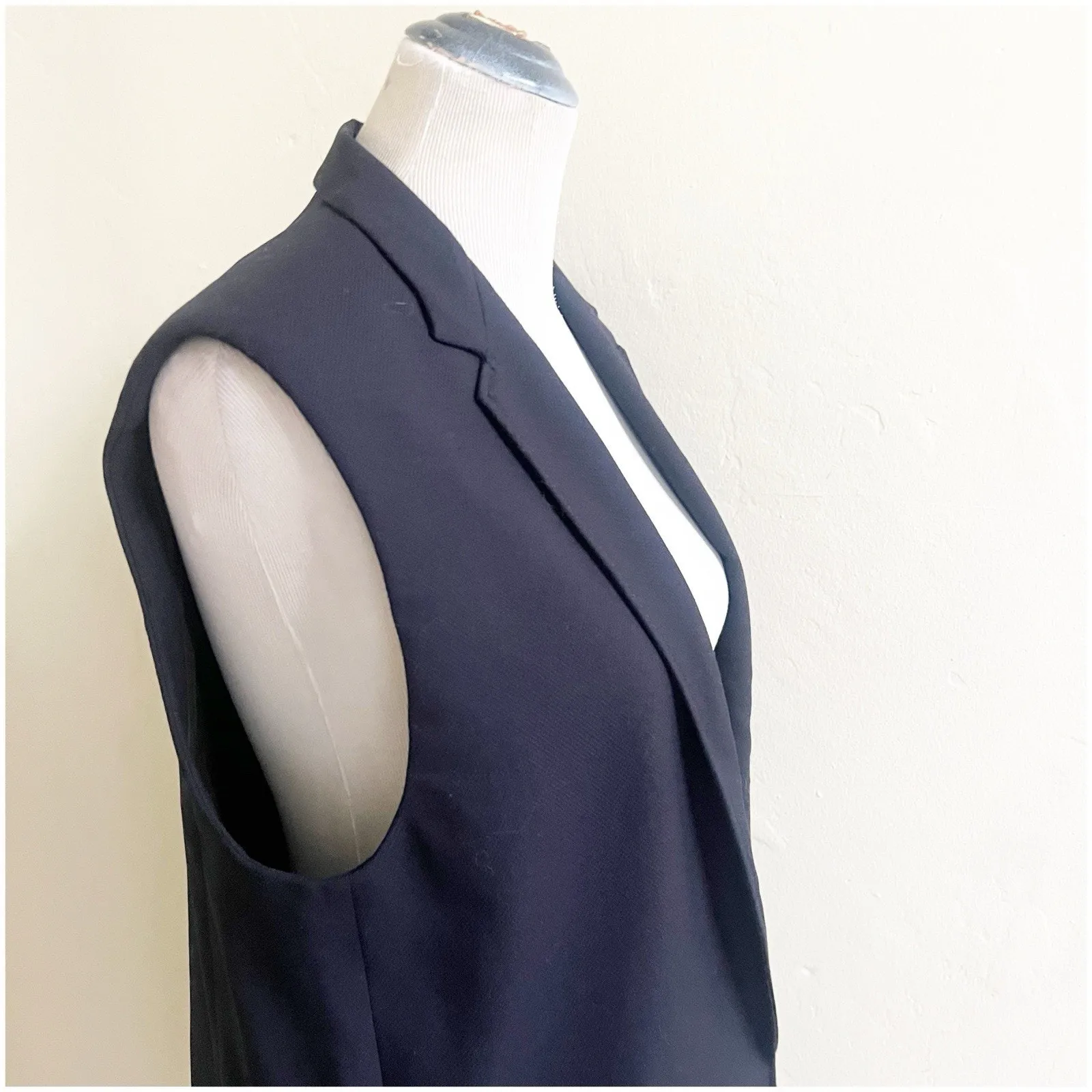 Rag Bone Women’s Francois Wool Crepe Vest Navy Size Large One Button Preppy City - Image 10