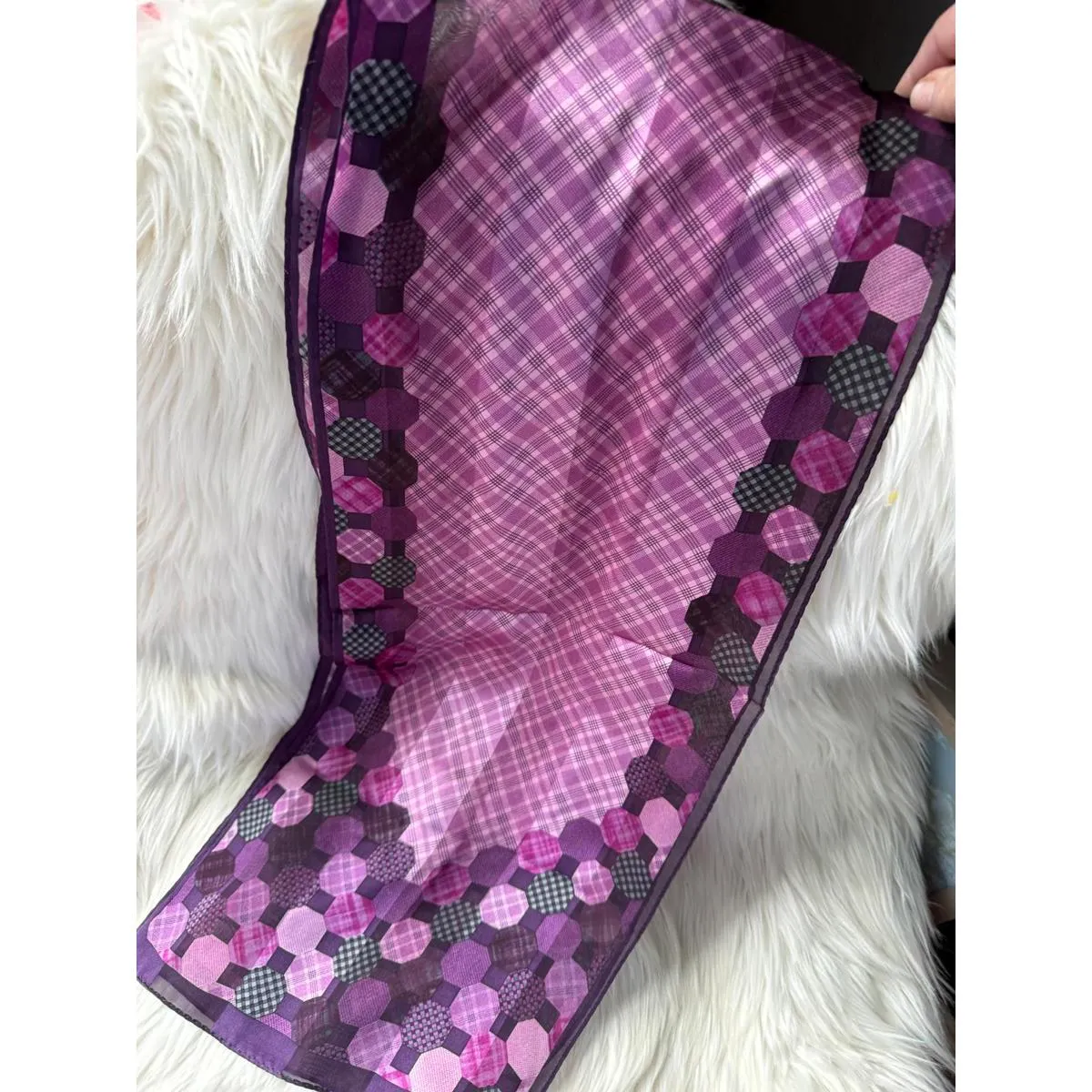 Oscar de la Renta Purple Silk Scarf with Geometric Pattern - Image 9