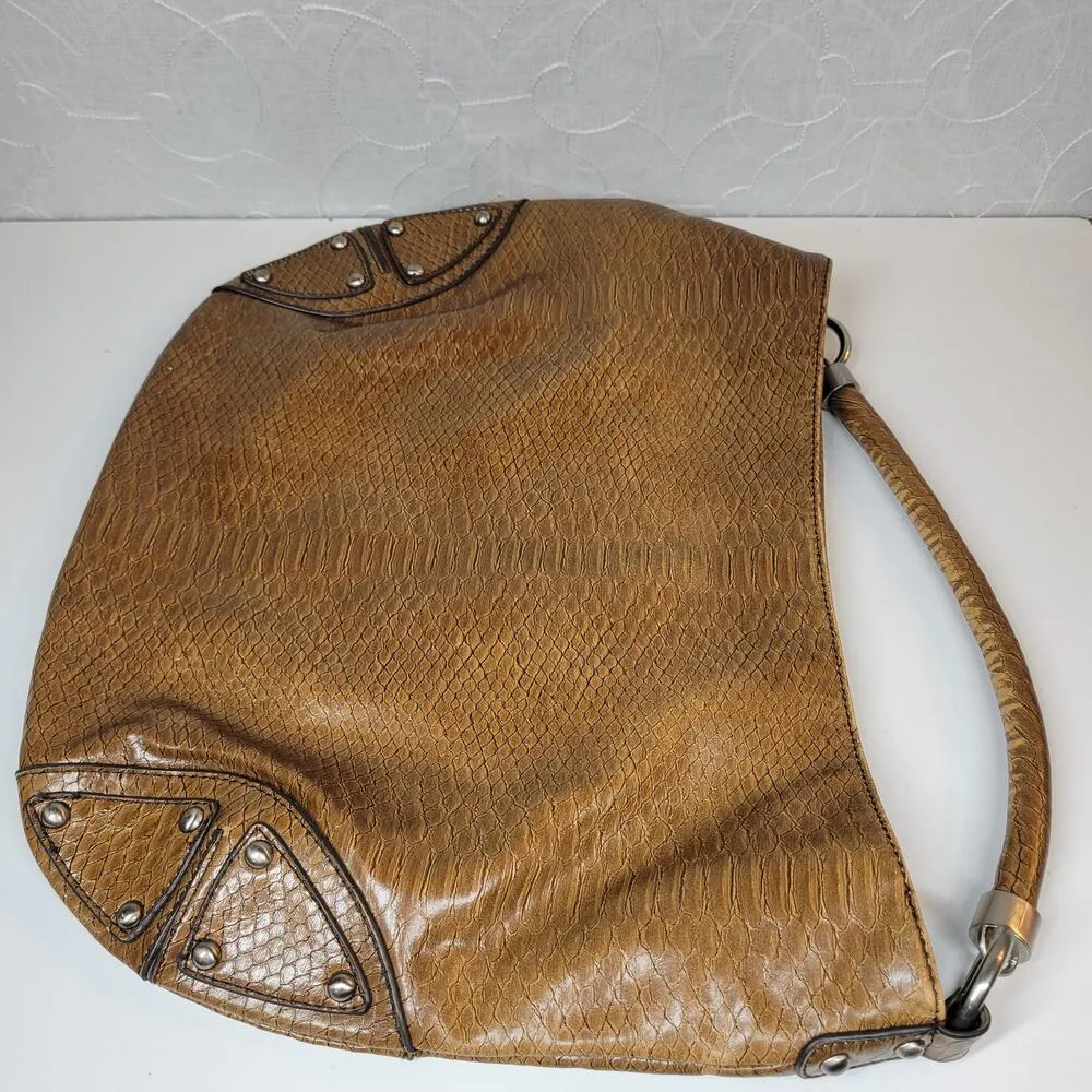 The Limited Purse Hobo Shoulder Bag Brown Snakeskin Big Stud Silver Faux Leather - Image 11