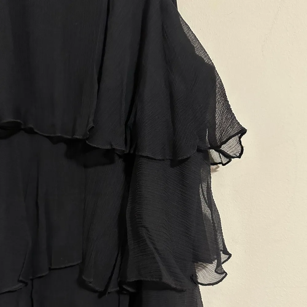 BCBGMAXAZRIA vintage 90s tulle tiered ruffle black dress with sequin strap Y2K - Image 4