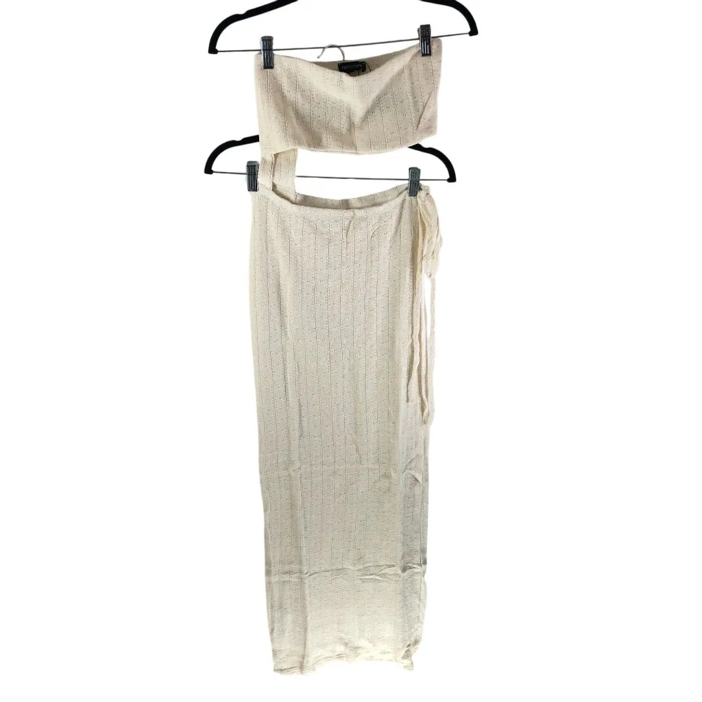 PrettyLittleThing Crochet Bandeau Cut Out Maxi Beach Dress Ivory US 4 - Image 3