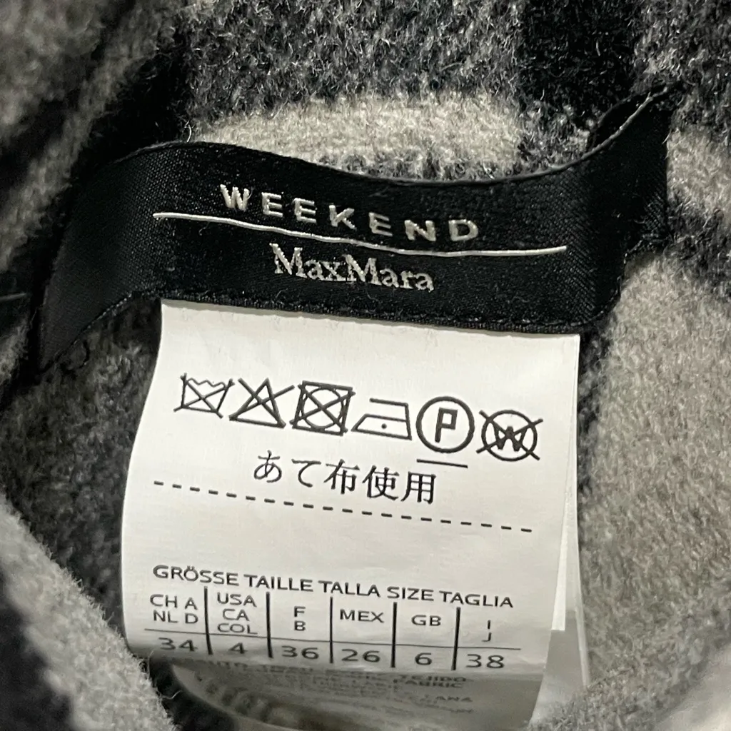 Rare MaxMara Weekend Reversible Checked Gray Black Cream Plaid Wool Coat Size S - Image 6