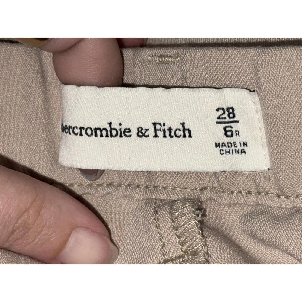 Abercrombie & Fitch Khaki Pleated High Waisted Straight Trousers Pants Size 28 6 - Image 4