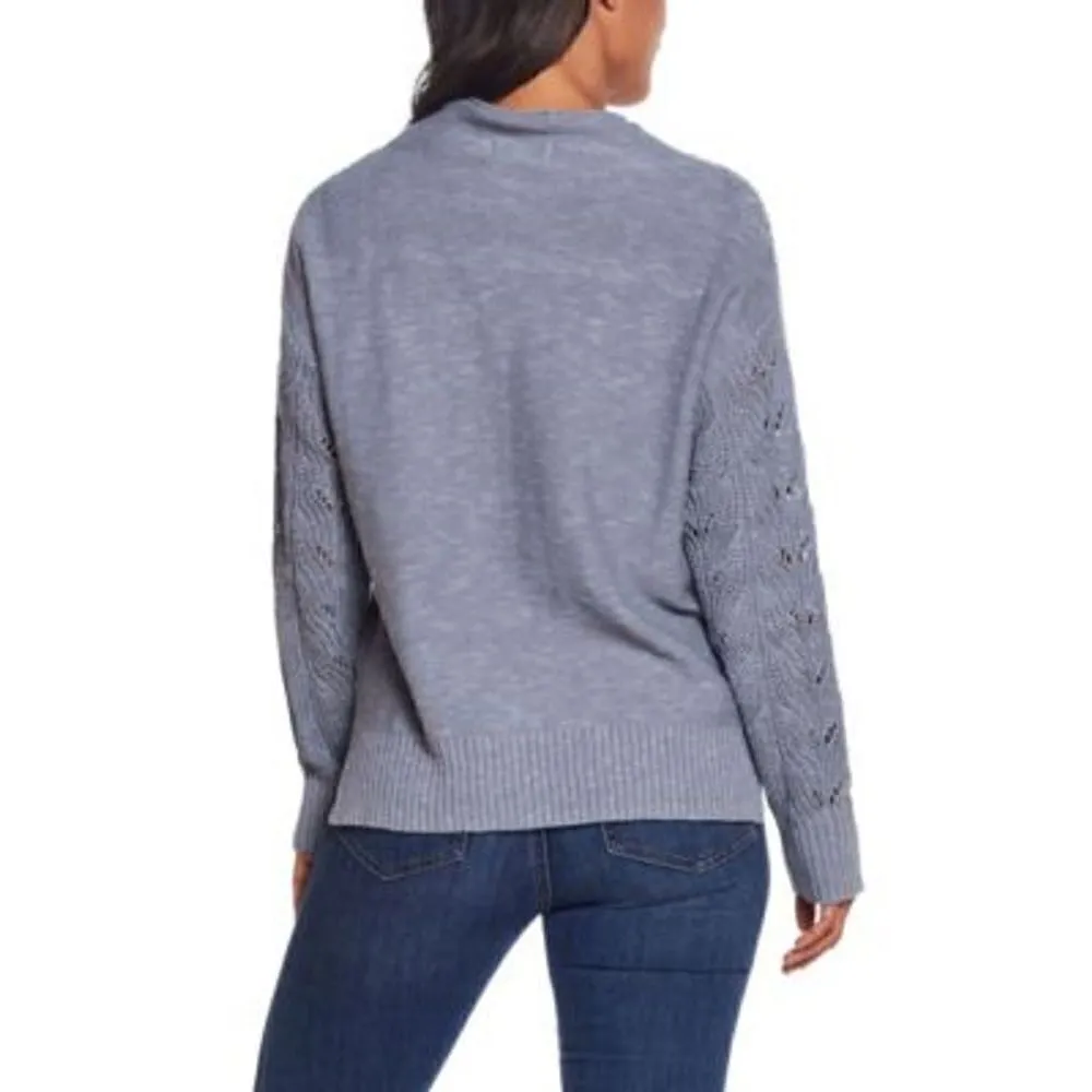 NWT Weatherproof Vintage Slub Pointelle Knit Mock Neck Sweater Dusty Blue Medium Blue - Image 9