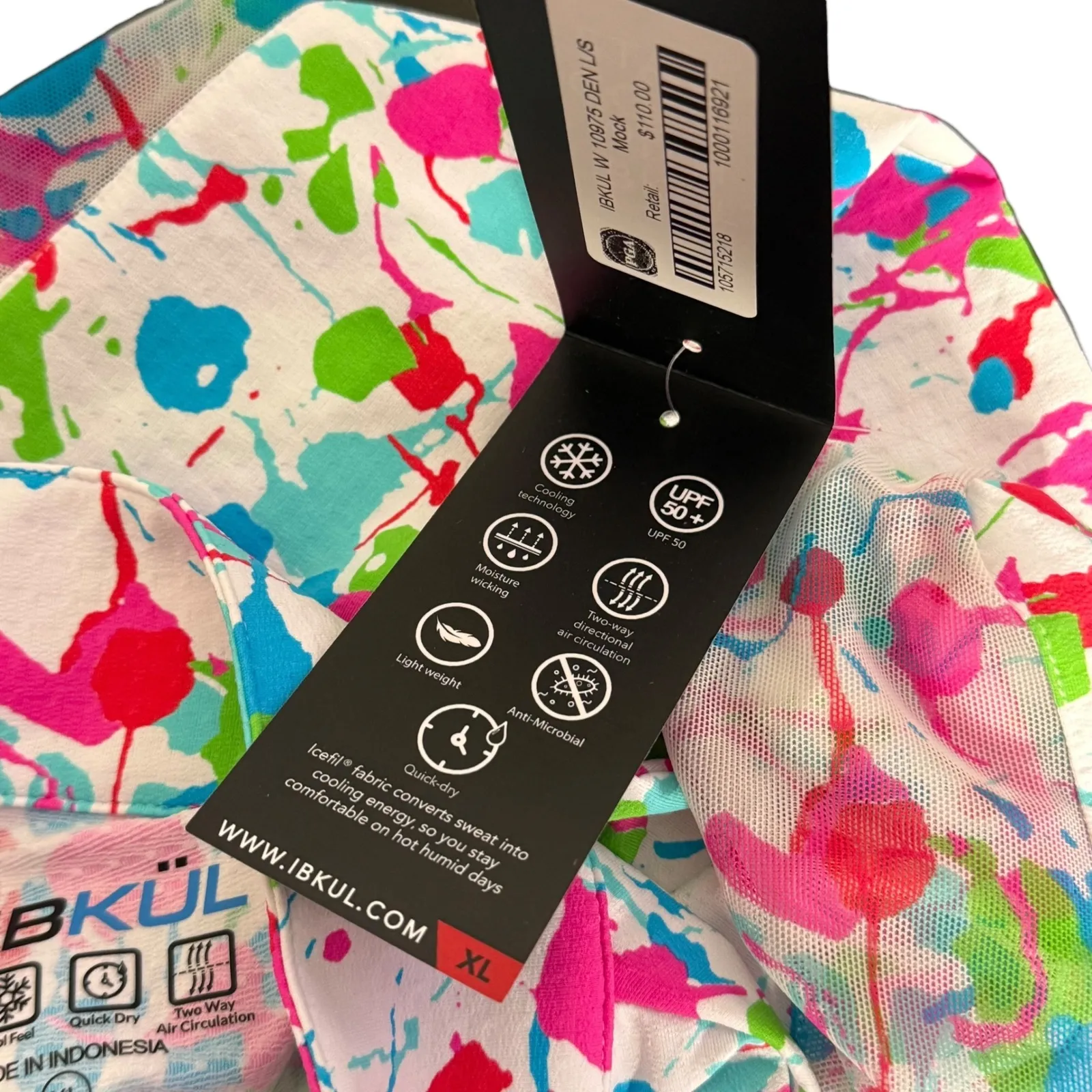 IBKUL PGA Golf Paint Splatter Top UPF 50+ Underarm‎ Vented Quick Dry Size XL NEW White - Image 4