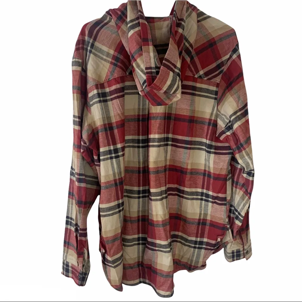 Columbia plaid flannel hoodie drawstring long sleeve shirt women’s plus Size 1X - Image 3
