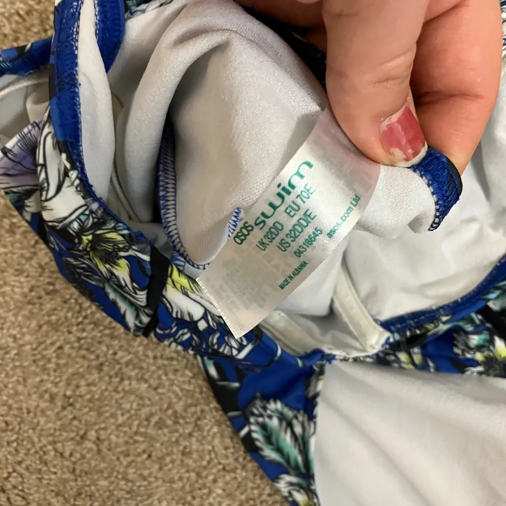 Asos Swim Blue White Purple Green Bustier One Piece Floral Tropical Swimsuit - Image 5