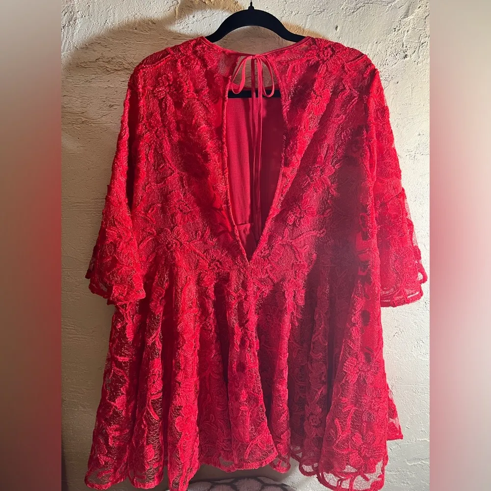 Free People Dress NWT-retails $198, Elegant Mini Red Lace, Flowy, oversized - Image 11