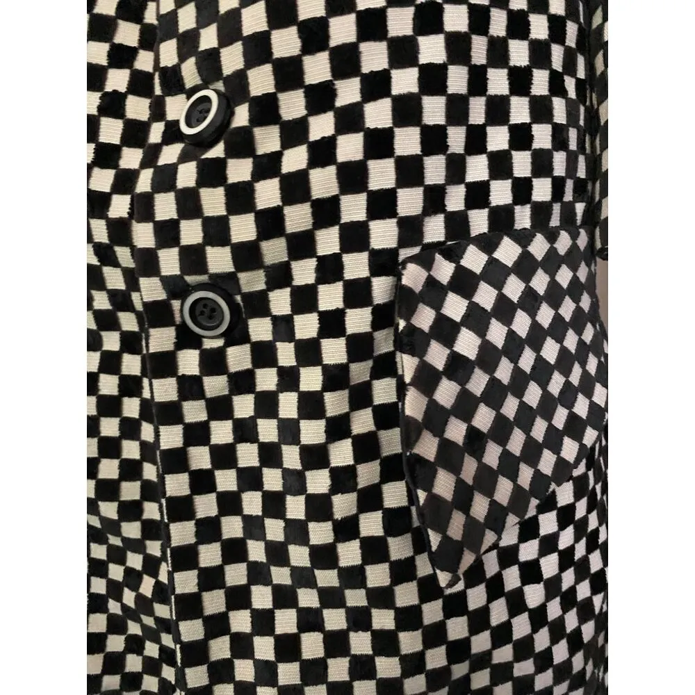 Rik Villa S 4 Jacket Coat Checkerboard Black White Fur Collar Check Plaid Artsy - Image 8