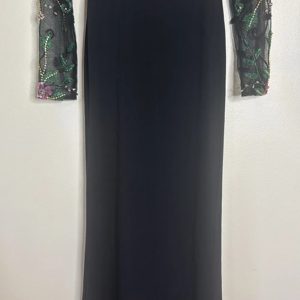 Max Duggal Black Beaded Illusion High Neck Trumpet Gown size 2 style 67870 - Image 5