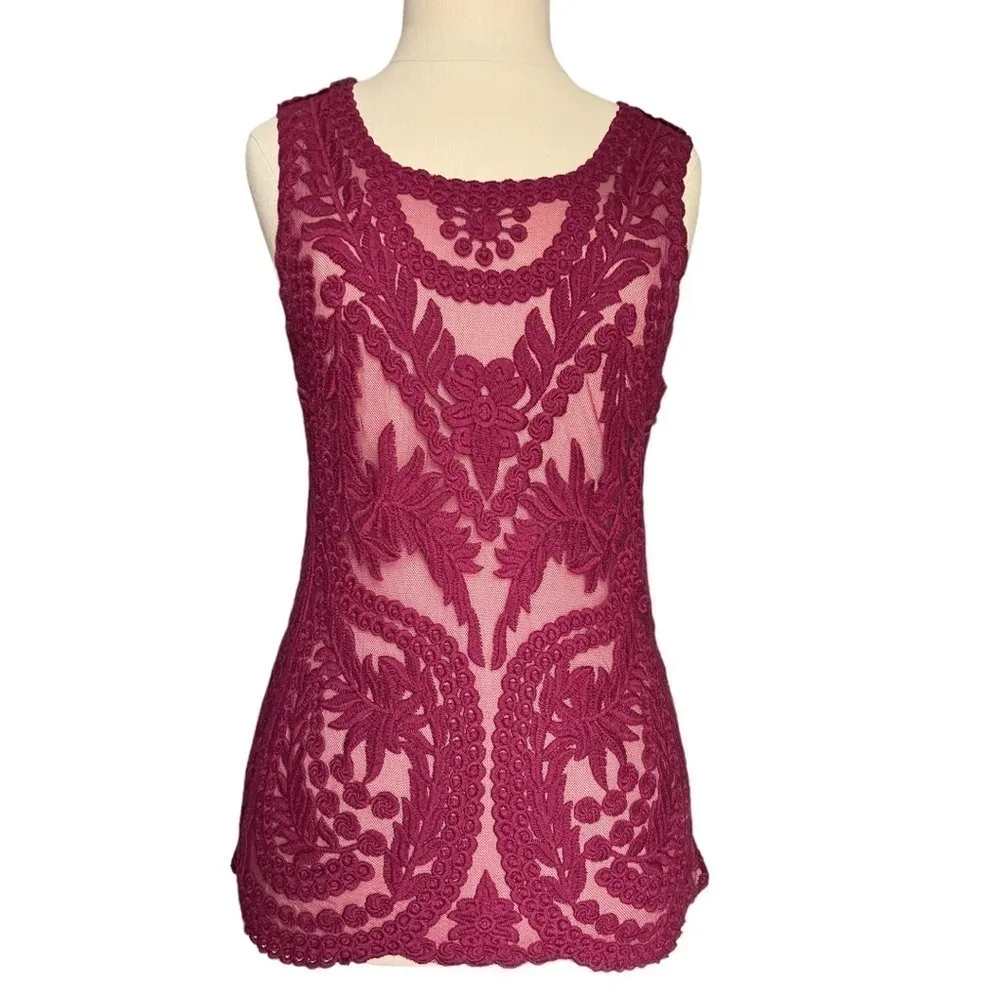 Express Sleeveless Burgundy Red Wine Lace Victorian Tank Top Blouse Size XS - Image 6