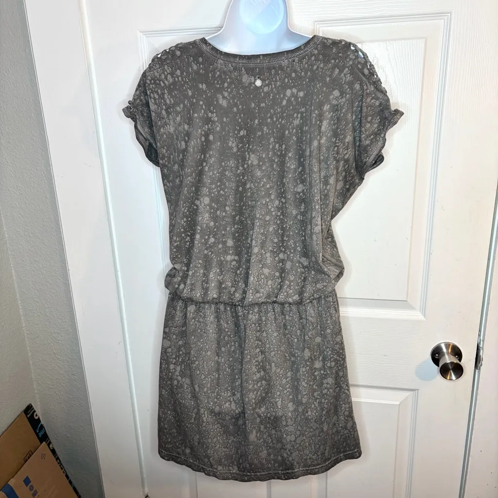 Vans Gray Casual Bleach Splatter Cotton Mini Dress Cutout Shoulder Cap Sleeve S - Image 6